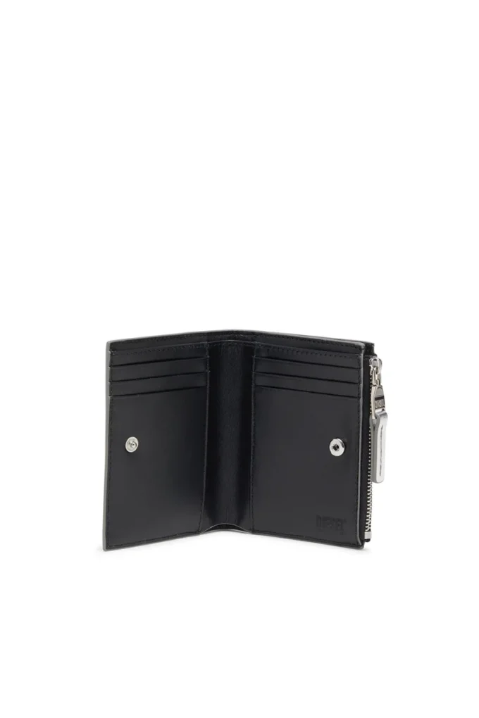 1DR bi-fold zip ii Oval D logolu iki katlı deri cüzdan