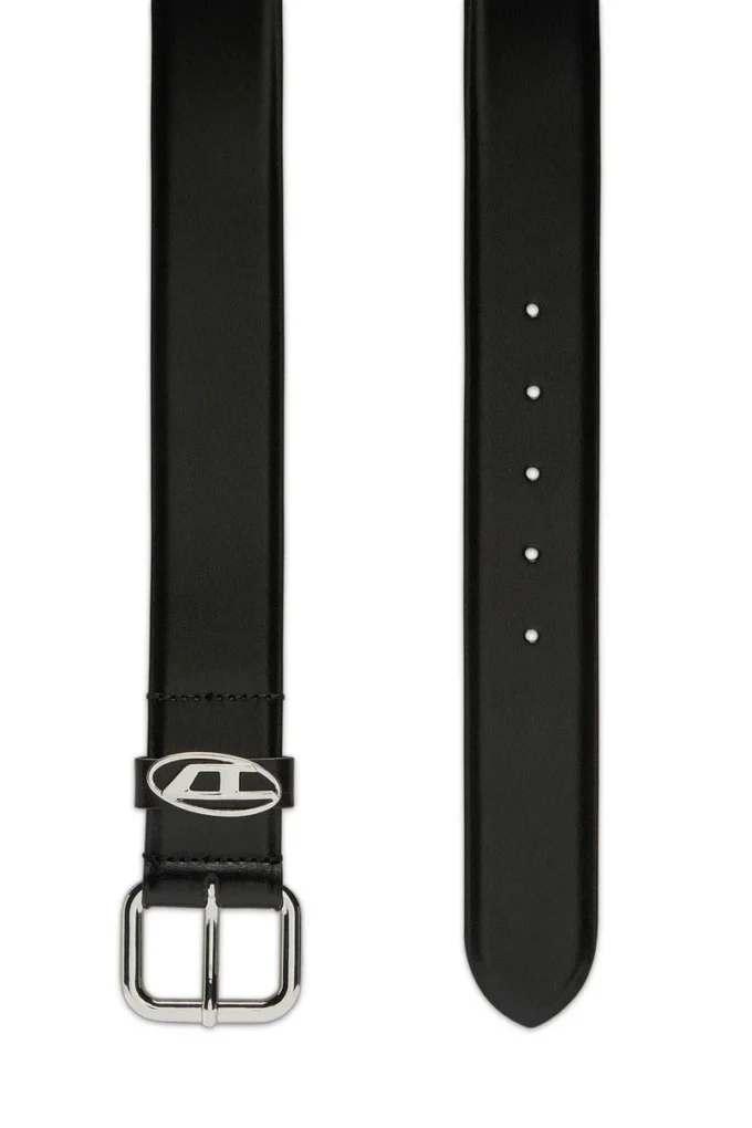 b-1dr oval d halka 3,9 cm logo plakalı süslemeli deri kemer