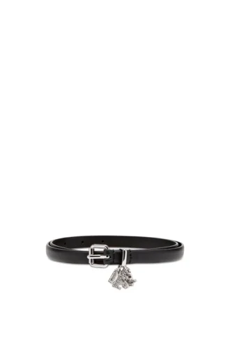b-charm-loop 1,4 cm nappa deri kemer, logo charm’lı