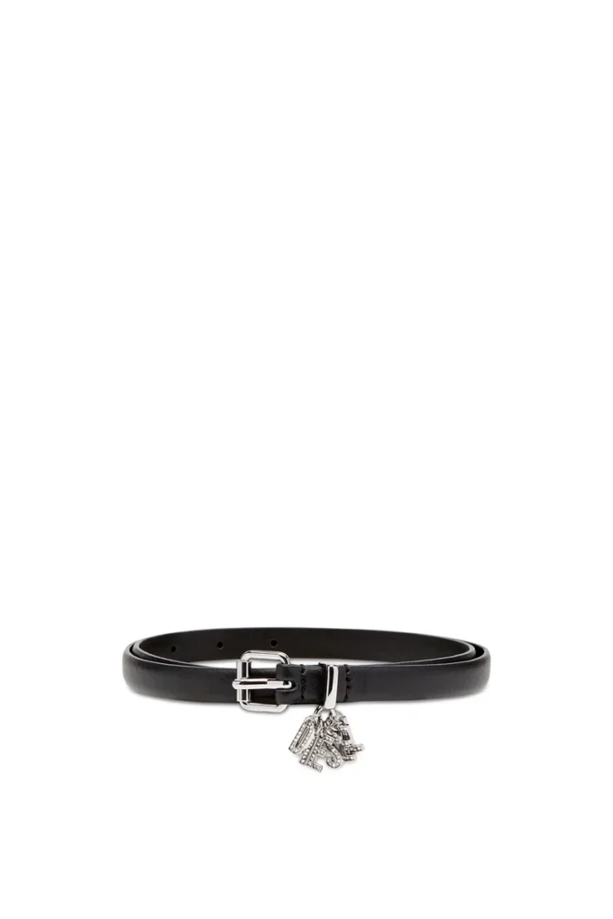 b-charm-loop 1,4 cm nappa deri kemer, logo charm’lı