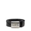 b-metal biscotto Deri kemer 4 cm, logo plakalı