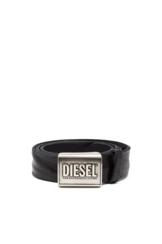 b-metal biscotto Deri kemer 4 cm, logo plakalı