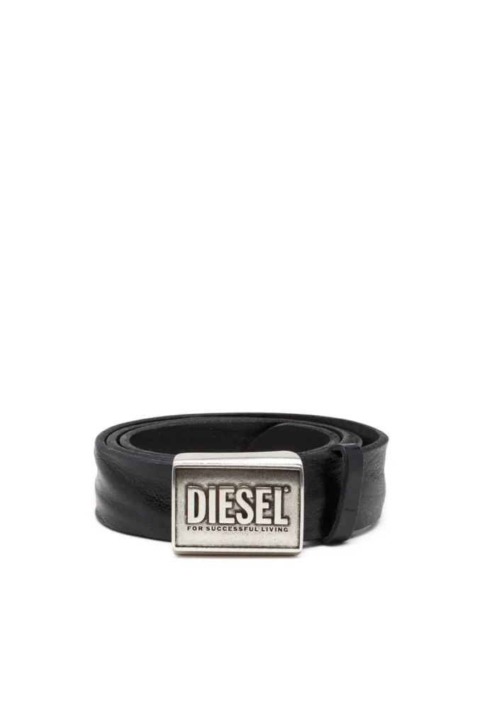 b-metal biscotto Deri kemer 4 cm, logo plakalı