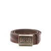 b-metal biscotto Deri kemer 4 cm, logo plakalı