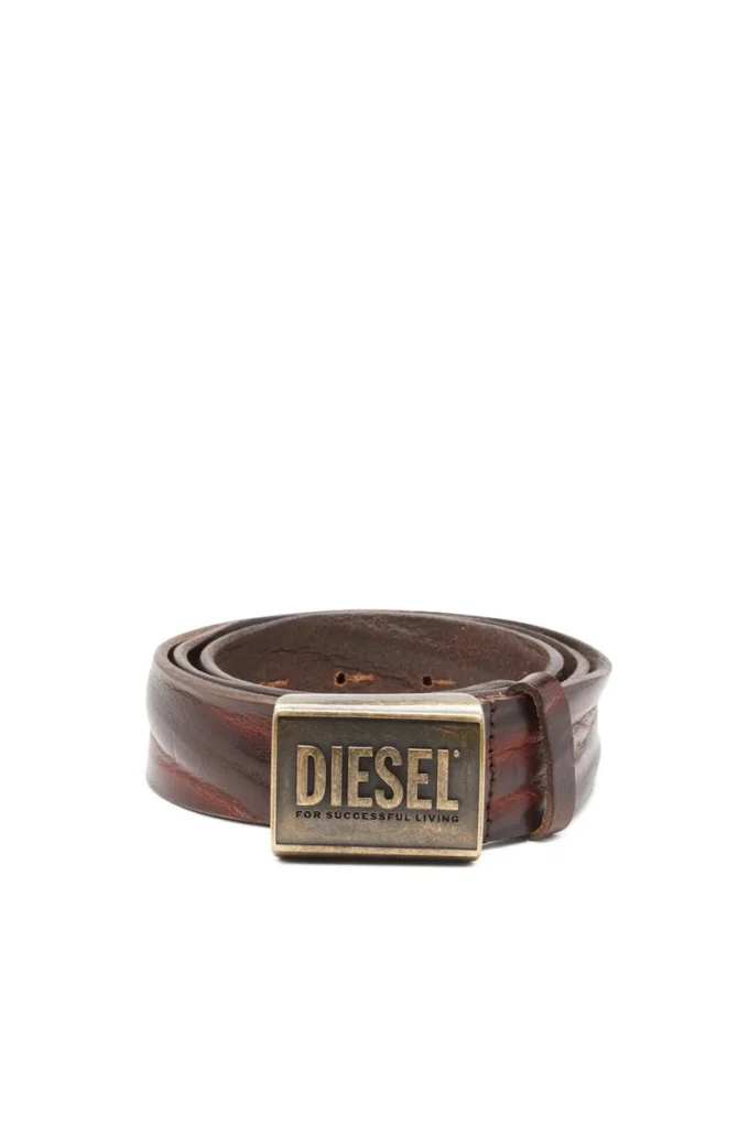 b-metal biscotto Deri kemer 4 cm, logo plakalı
