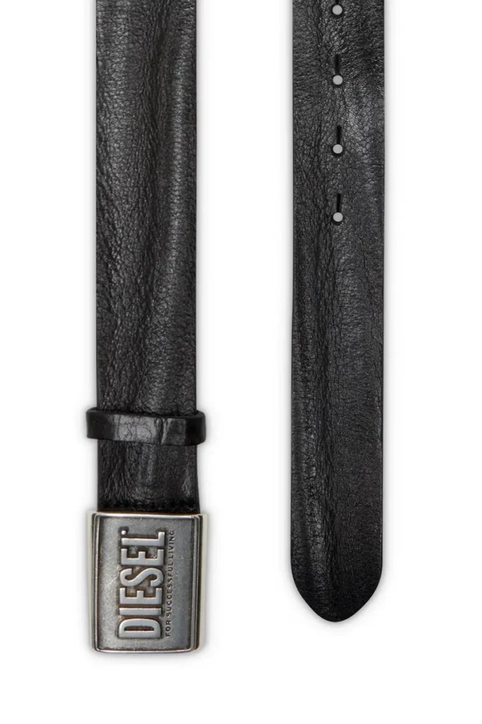 b-metal biscotto Deri kemer 4 cm, logo plakalı