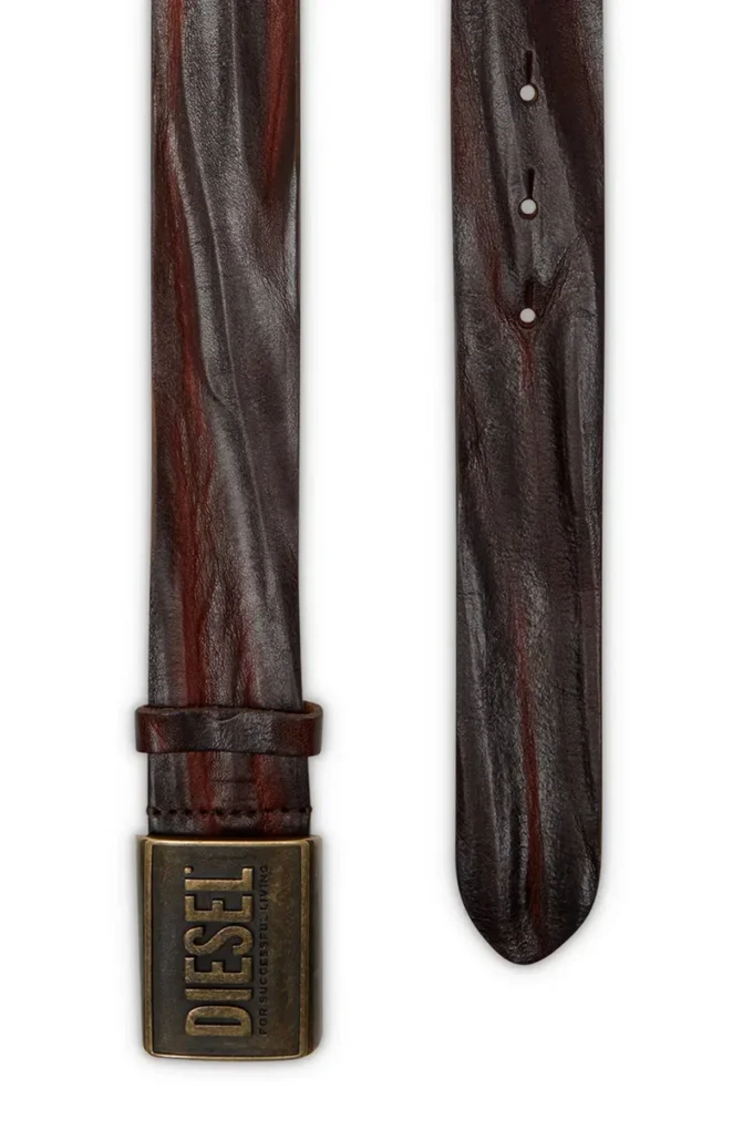 b-metal biscotto Deri kemer 4 cm, logo plakalı
