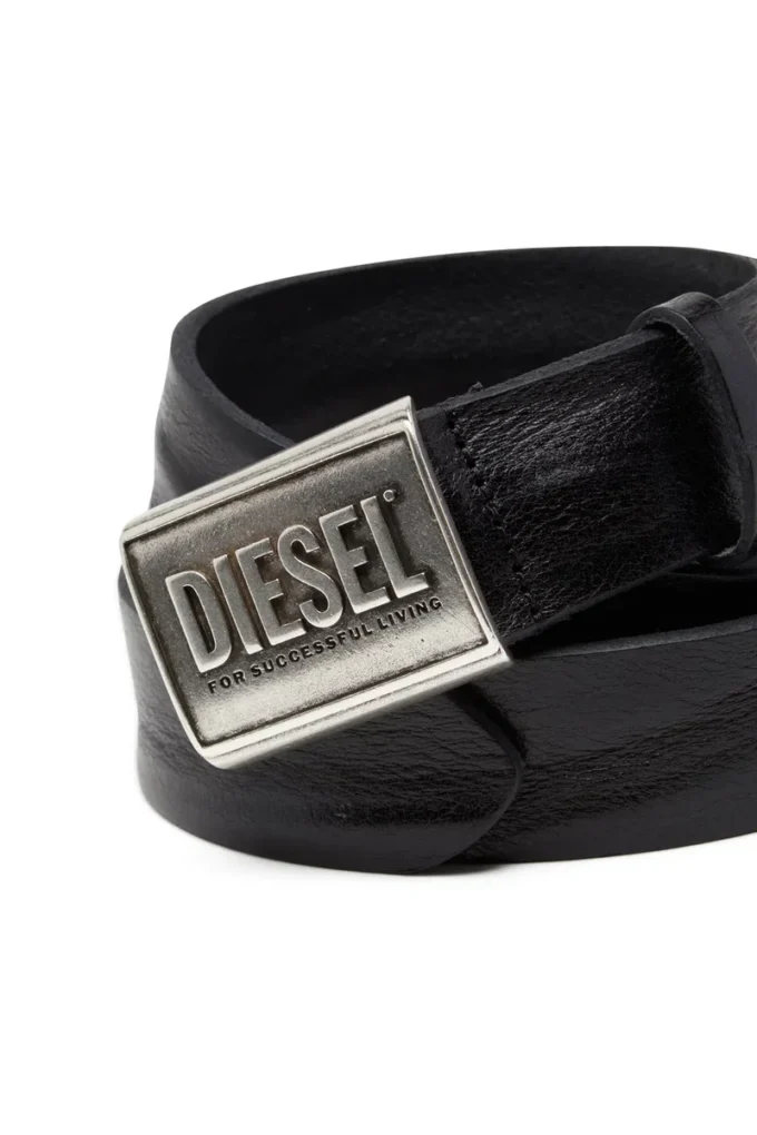 b-metal biscotto Deri kemer 4 cm, logo plakalı