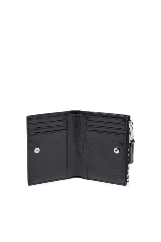 bi-fold zip ii Kabartmalı zincir motifli deri cüzdan