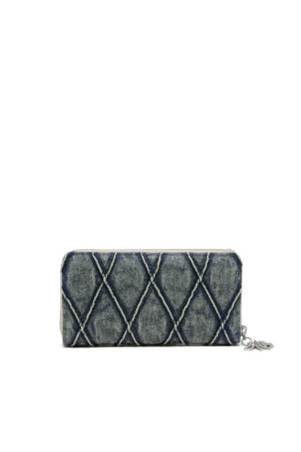 Charm-D continental zip l Argyle kapitone denim fermuarlı cüzdan