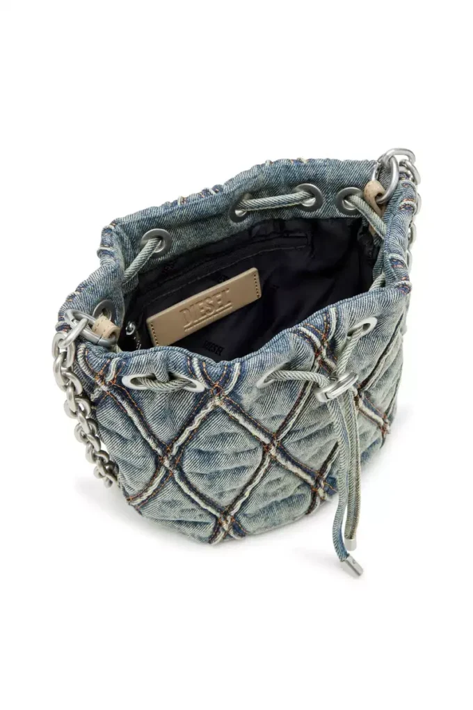 charm-d kova çanta Argyle kapitone denim Charm-D S-Mini kova çanta
