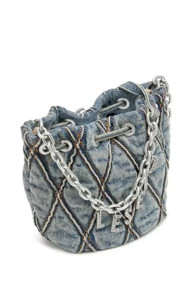 charm-d kova çanta Argyle kapitone denim Charm-D S-Mini kova çanta