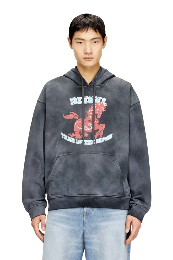 cl-s-boxt-hood-horse At grafiği baskılı kapüşonlu sweatshirt