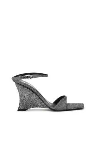 d-amber sandalet topuk Lurex kumaştan D-Amber-Wedge sandaletler