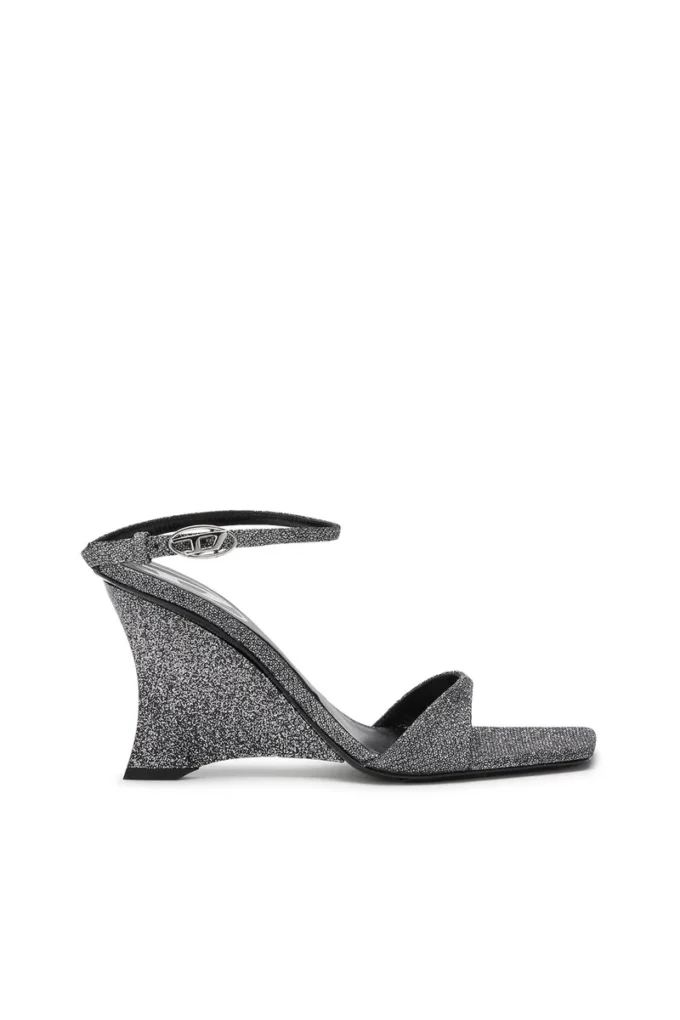 d-amber sandalet topuk Lurex kumaştan D-Amber-Wedge sandaletler