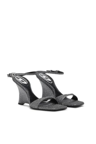 d-amber sandalet topuk Lurex kumaştan D-Amber-Wedge sandaletler