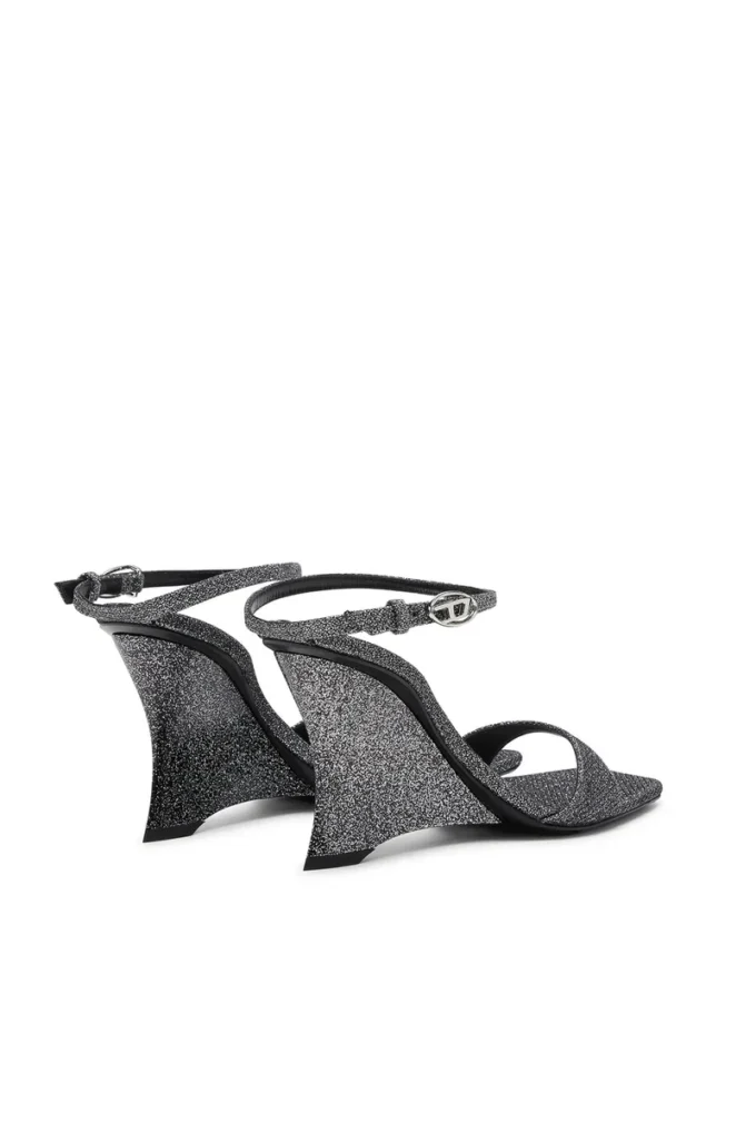 d-amber sandalet topuk Lurex kumaştan D-Amber-Wedge sandaletler