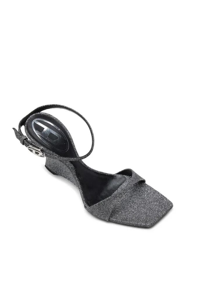 d-amber sandalet topuk Lurex kumaştan D-Amber-Wedge sandaletler
