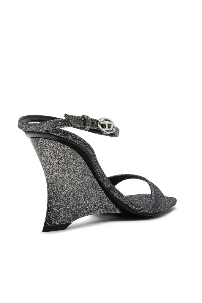 d-amber sandalet topuk Lurex kumaştan D-Amber-Wedge sandaletler