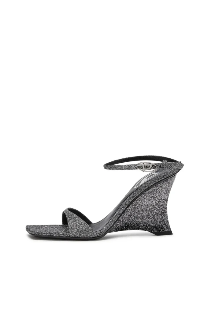 d-amber sandalet topuk Lurex kumaştan D-Amber-Wedge sandaletler
