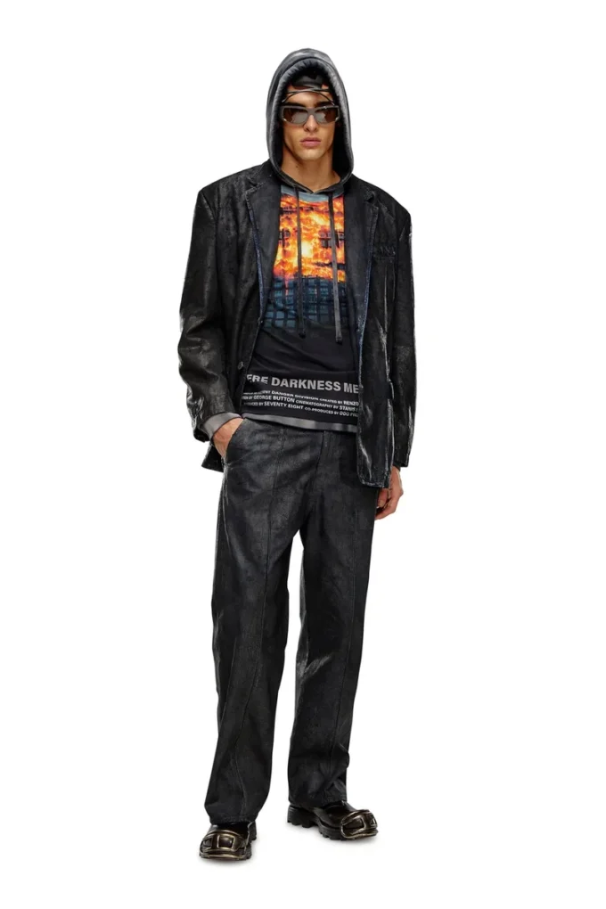 d-bla-fse Craquelé kaplamalı denim blazer