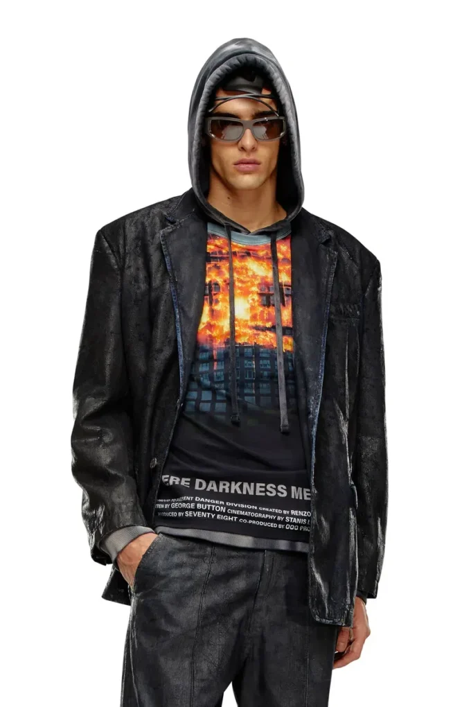 d-bla-fse Craquelé kaplamalı denim blazer