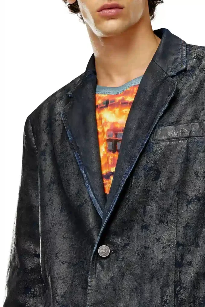 d-bla-fse Craquelé kaplamalı denim blazer