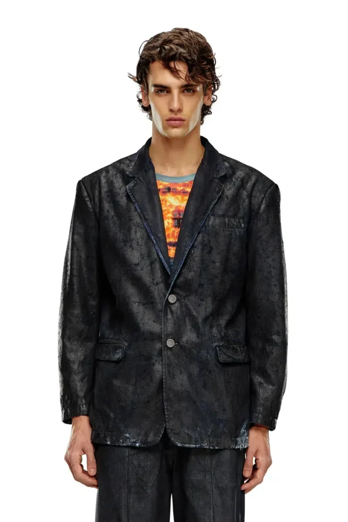 d-bla-fse Craquelé kaplamalı denim blazer