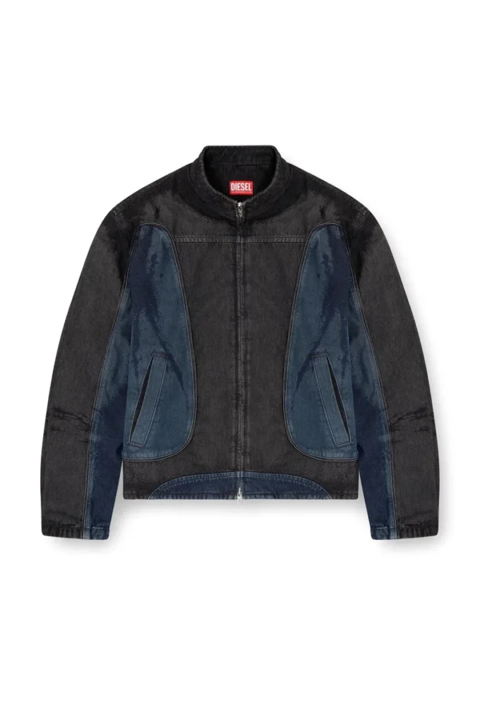 d-blenk-s İki renkli denimden üretilmiş motosikletçi tarzı ceket