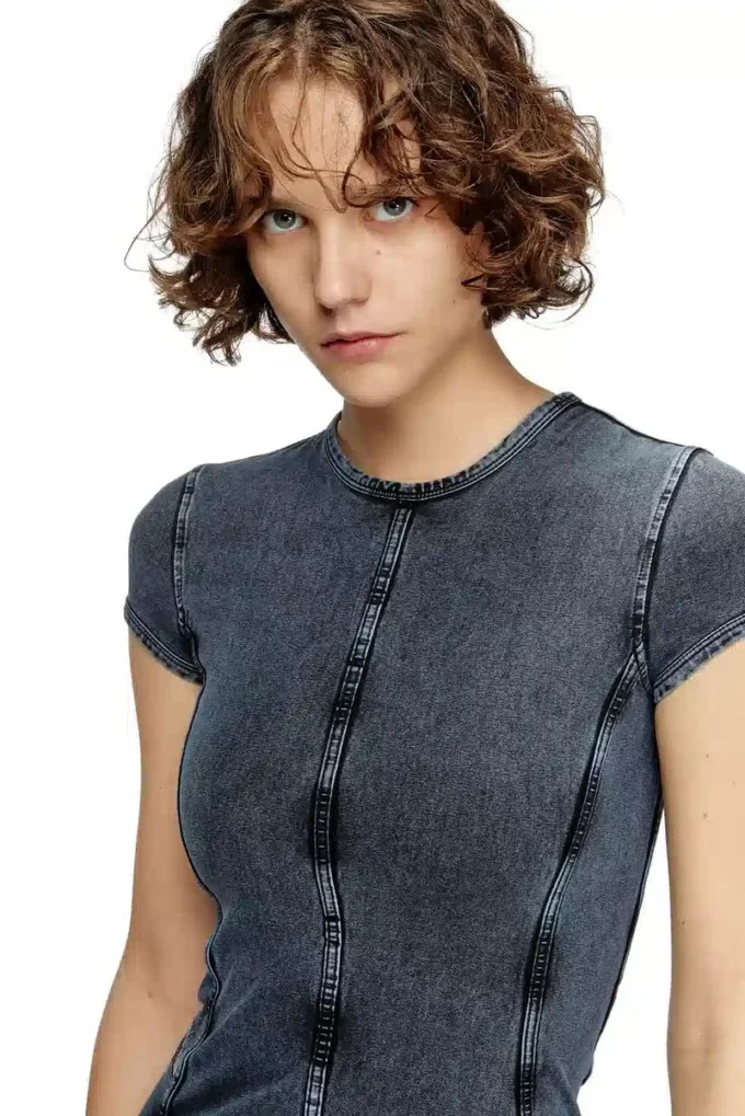 d-cupsleeves Denim görünümlü jarse mini elbise
