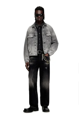 d-denver-s Tonlu deri süslemeli denim trucker ceket