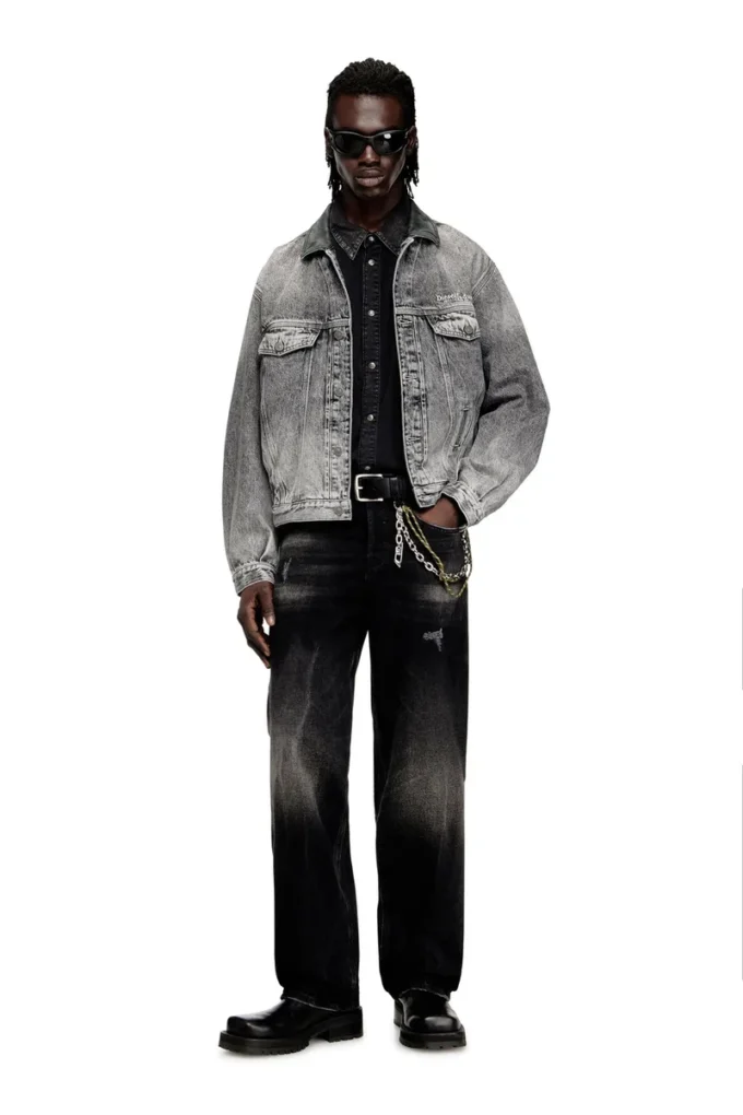 d-denver-s Tonlu deri süslemeli denim trucker ceket
