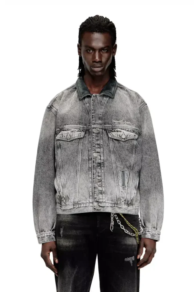 d-denver-s Tonlu deri süslemeli denim trucker ceket