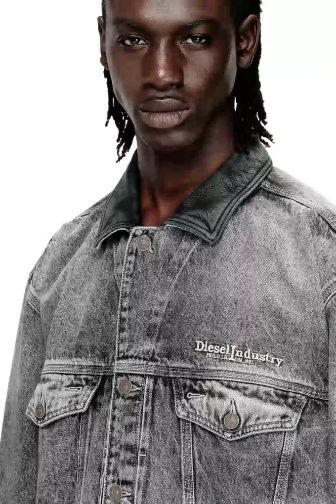 d-denver-s Tonlu deri süslemeli denim trucker ceket