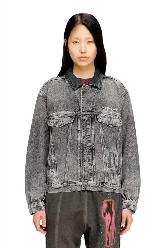 d-denver-s Tonlu deri süslemeli denim trucker ceket