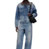 d-denver-s1 Kontrast deri süslemeli denim trucker ceket