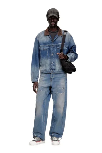 d-denver-s1 Kontrast deri süslemeli denim trucker ceket