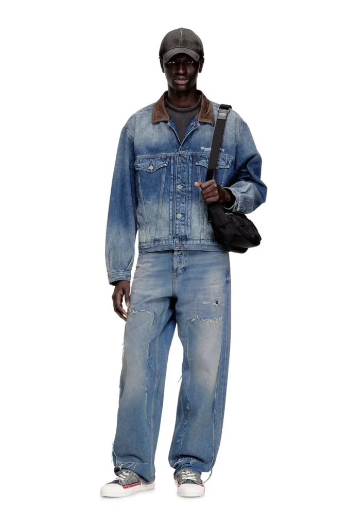 d-denver-s1 Kontrast deri süslemeli denim trucker ceket