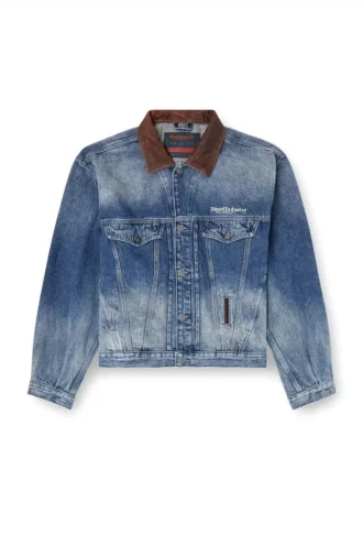 d-denver-s1 Kontrast deri süslemeli denim trucker ceket