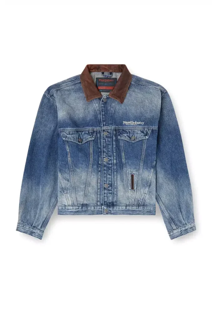 d-denver-s1 Kontrast deri süslemeli denim trucker ceket