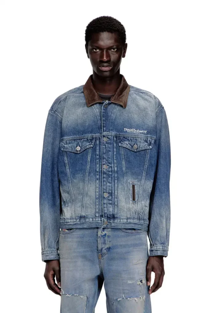 d-denver-s1 Kontrast deri süslemeli denim trucker ceket