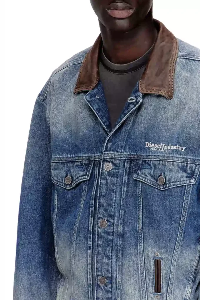 d-denver-s1 Kontrast deri süslemeli denim trucker ceket