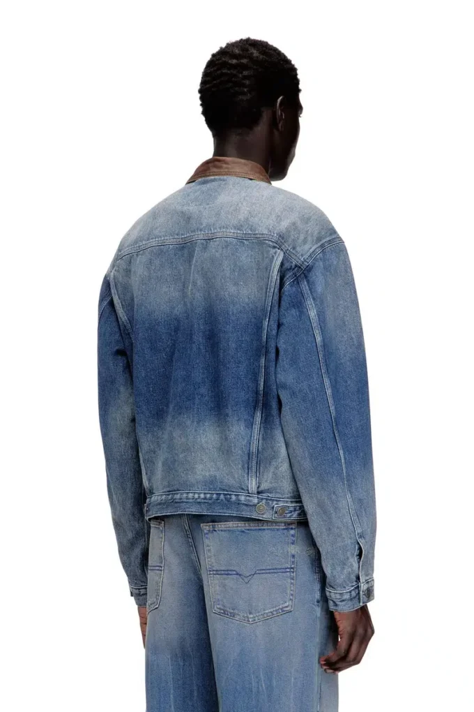 d-denver-s1 Kontrast deri süslemeli denim trucker ceket