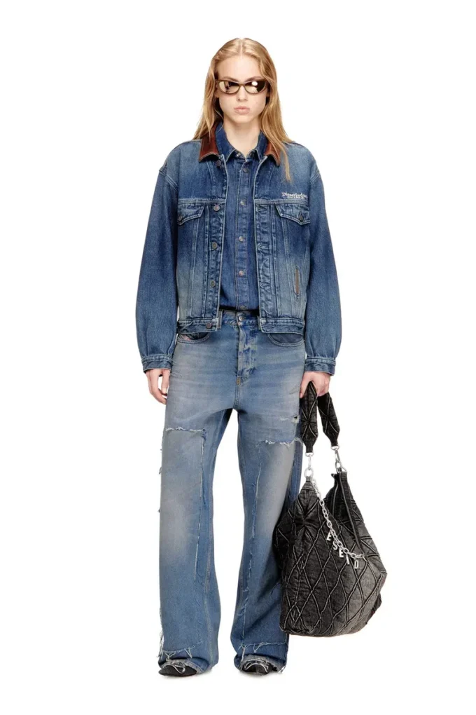 d-denver-s1 Kontrast deri süslemeli denim trucker ceket