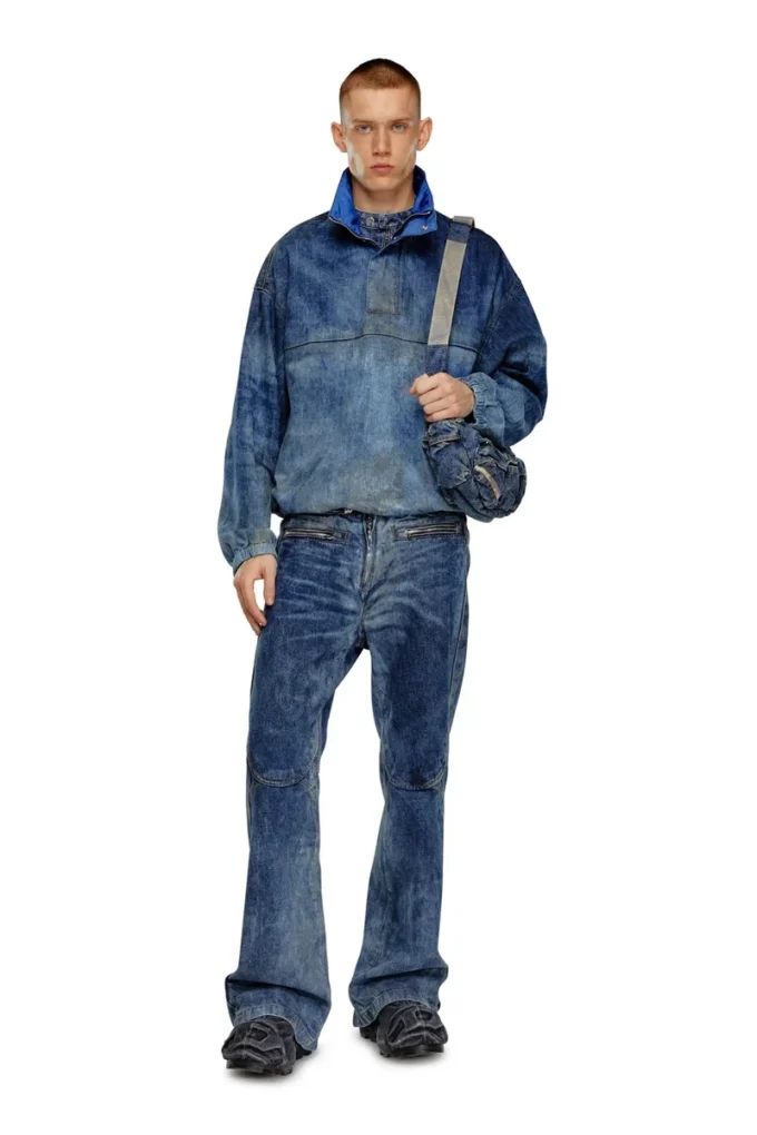 d-flow-fse Kir efekti denim pullover ceket