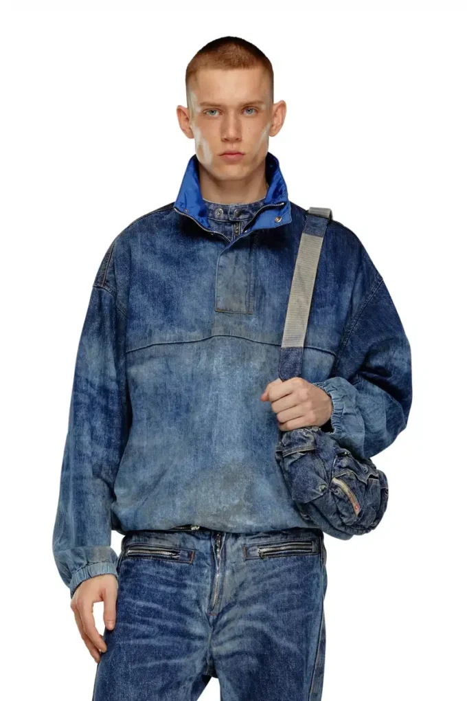 d-flow-fse Kir efekti denim pullover ceket