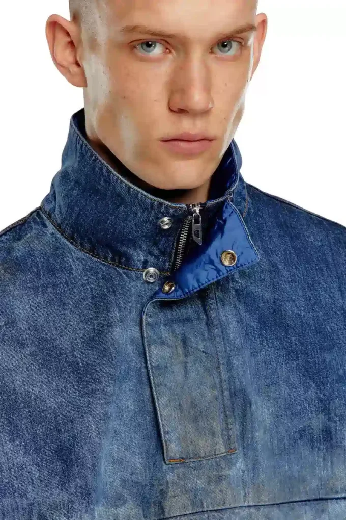 d-flow-fse Kir efekti denim pullover ceket