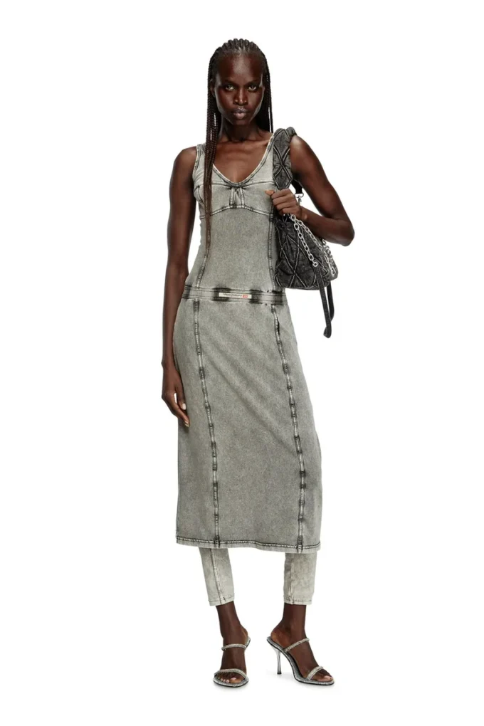 d-inny Denim efektli kolsuz midi elbise d-inny Denim efektli kolsuz midi elbise
