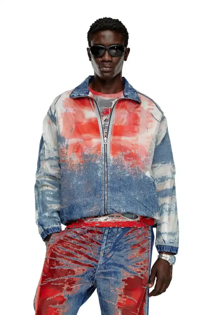 d-krap-fse Logo detaylı devoré denim ceket