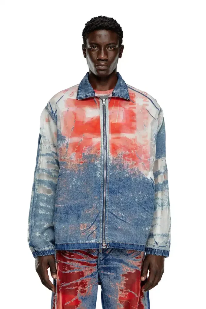 d-krap-fse Logo detaylı devoré denim ceket